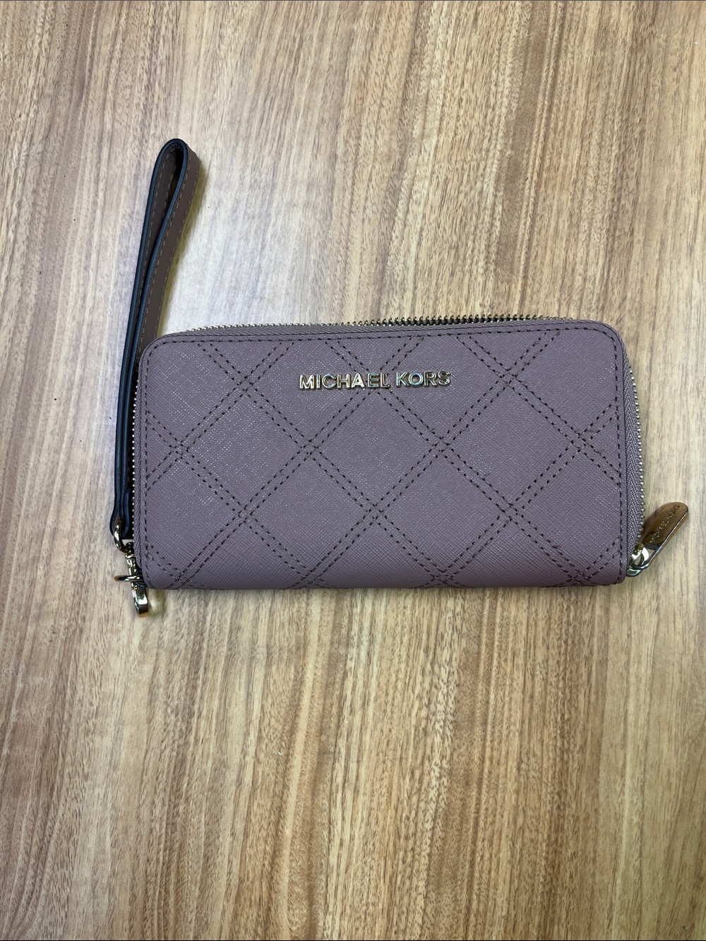 Michael Kors Quilted Zip Wallet Wristlet in Mauve Pink
